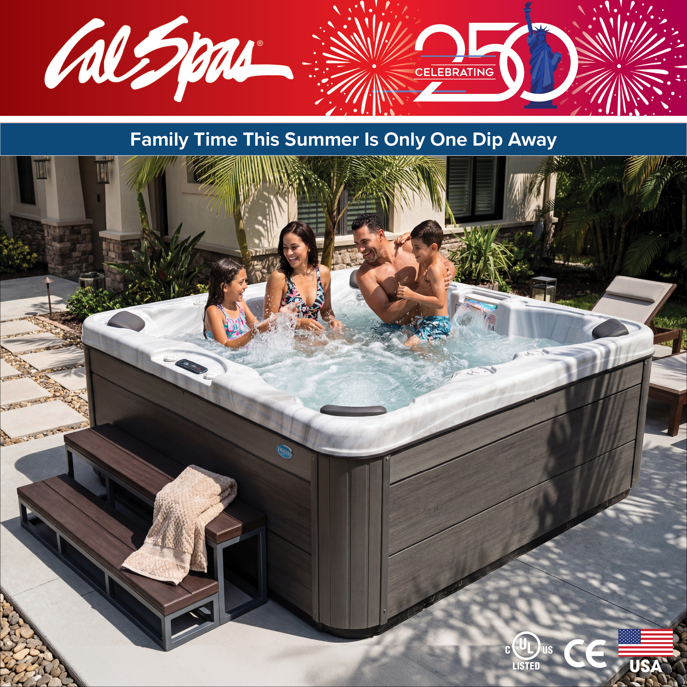 Calspas hot tub being used in a family setting - Gilroy